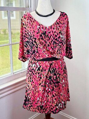 Worthington Stretch Jersey Knit Dolman Sleeve Tunic Shift Dress XS Pink Office